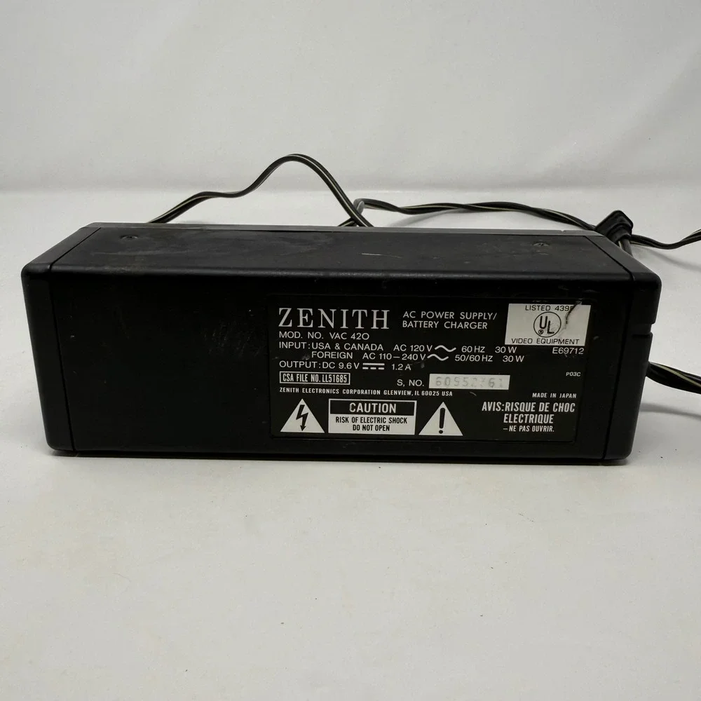 Zenith UNTESTED VAC 420 AC Power Supply Battery Charger 9.6V 1.2A Vintage Video